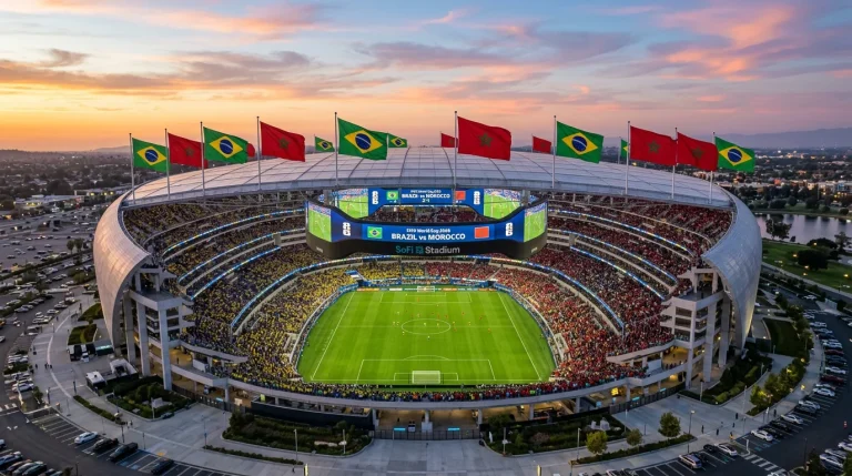 World Cup 2026 Group C analysis featuring Brazil, Morocco, Haiti and Scotland flags with SoFi Stadium background