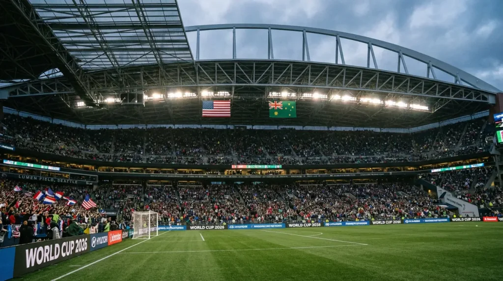 World Cup 2026 Group D analysis featuring USA, Paraguay, Australia Socceroos and Türkiye with Lumen Field Seattle background