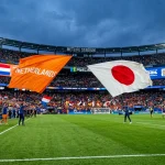 World Cup 2026 Group F analysis featuring Netherlands and Japan flags with match data overlay