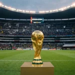 World Cup trophy with betting odds data overlay showing favourite nations for 2026
