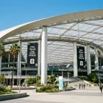 SoFi Stadium in Inglewood Los Angeles, World Cup 2026 venue featuring its distinctive canopy roof structure